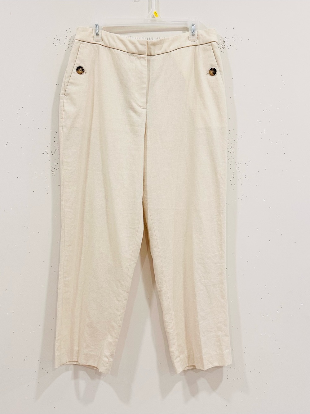 J. Crew Re-Imagined Cotton Linen Blend Sailor Button Cropped Pants Cream Size 12